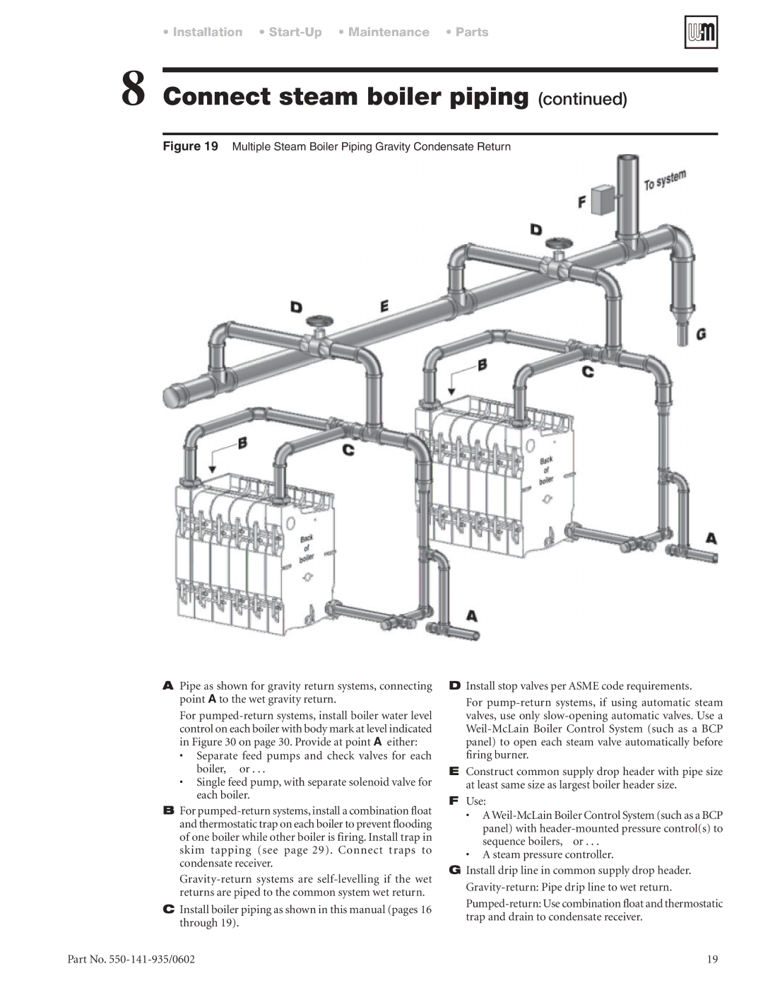 Weil-McLain 80 manual Multiple Steam Boiler Piping Gravity Condensate Return 