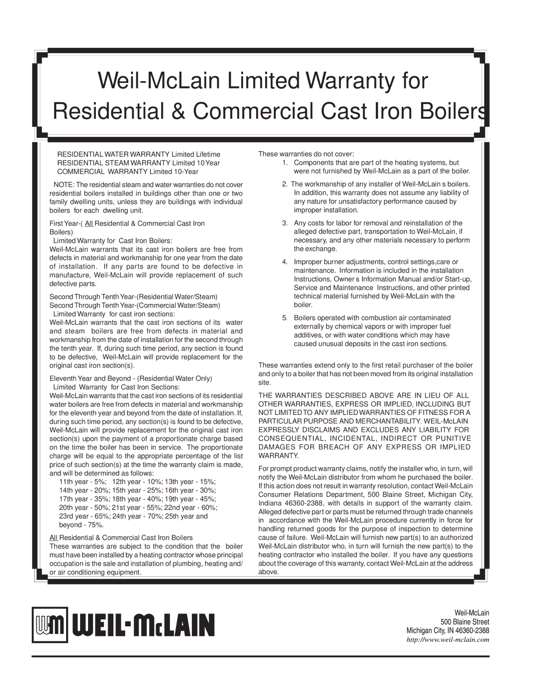 Weil-McLain 80 manual All Residential & Commercial Cast Iron Boilers 