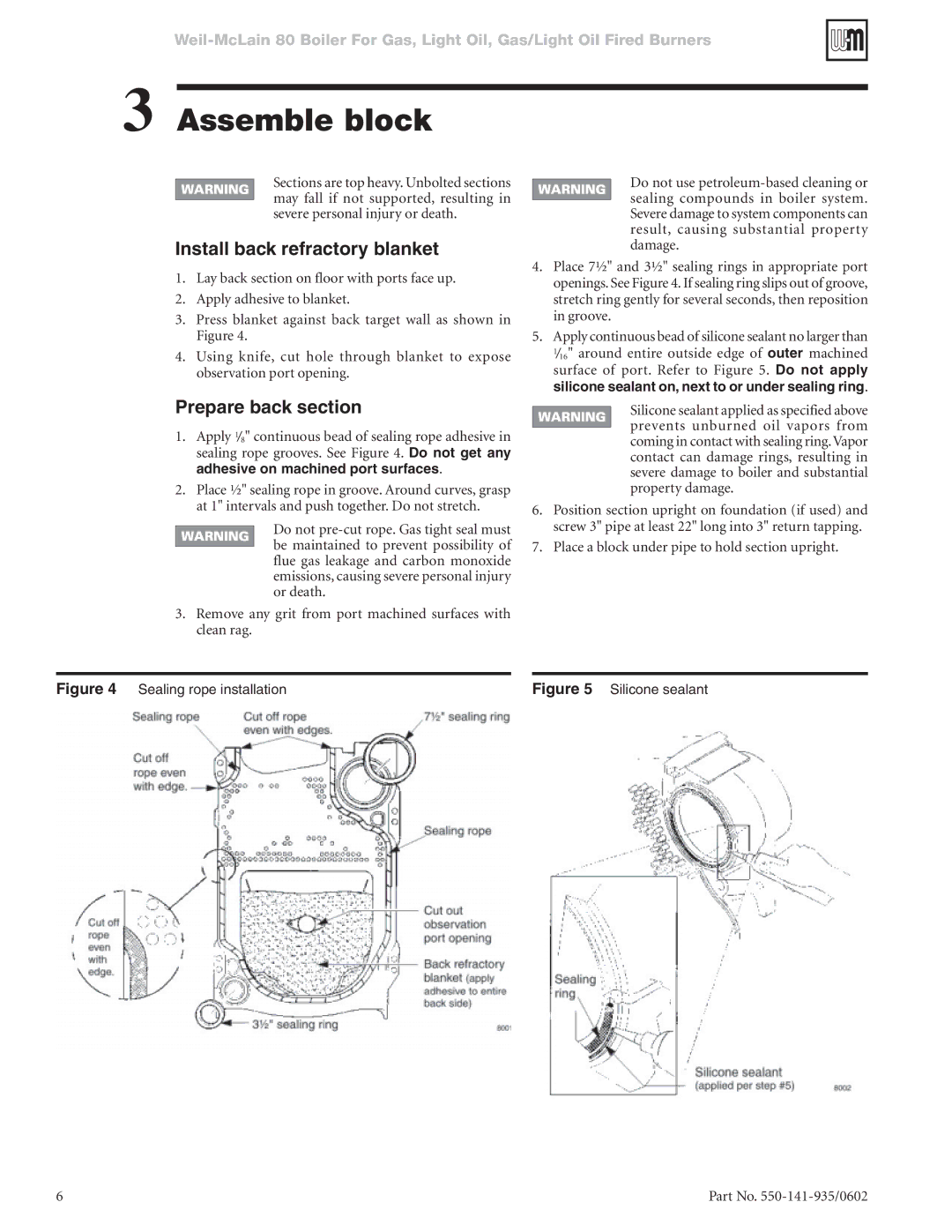 Weil-McLain 80 manual Assemble block, Install back refractory blanket, Prepare back section 