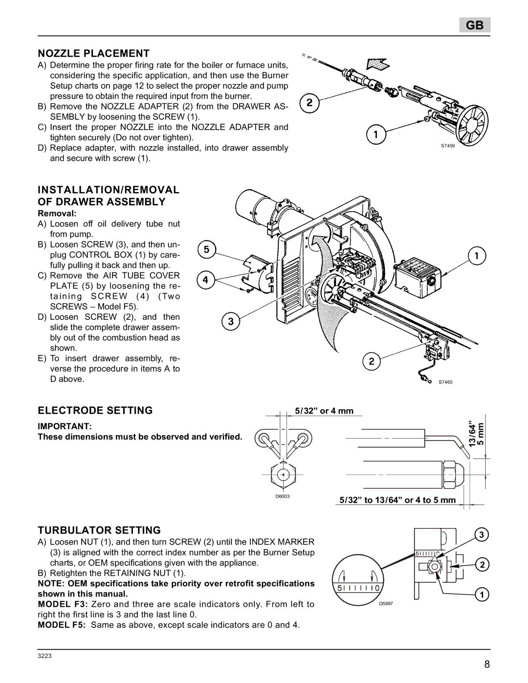 Weil-McLain 800058000-Brn-PO Rie F5 manual Nozzle Placement, INSTALLATION/REMOVAL Drawer Assembly, Electrode Setting 