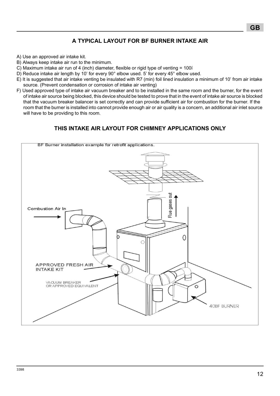 Weil-McLain 800062000-Brn-PO Rie BF5, 800060000-Brn-PO Rie BF5 manual Typical Layout for BF Burner Intake AIR 