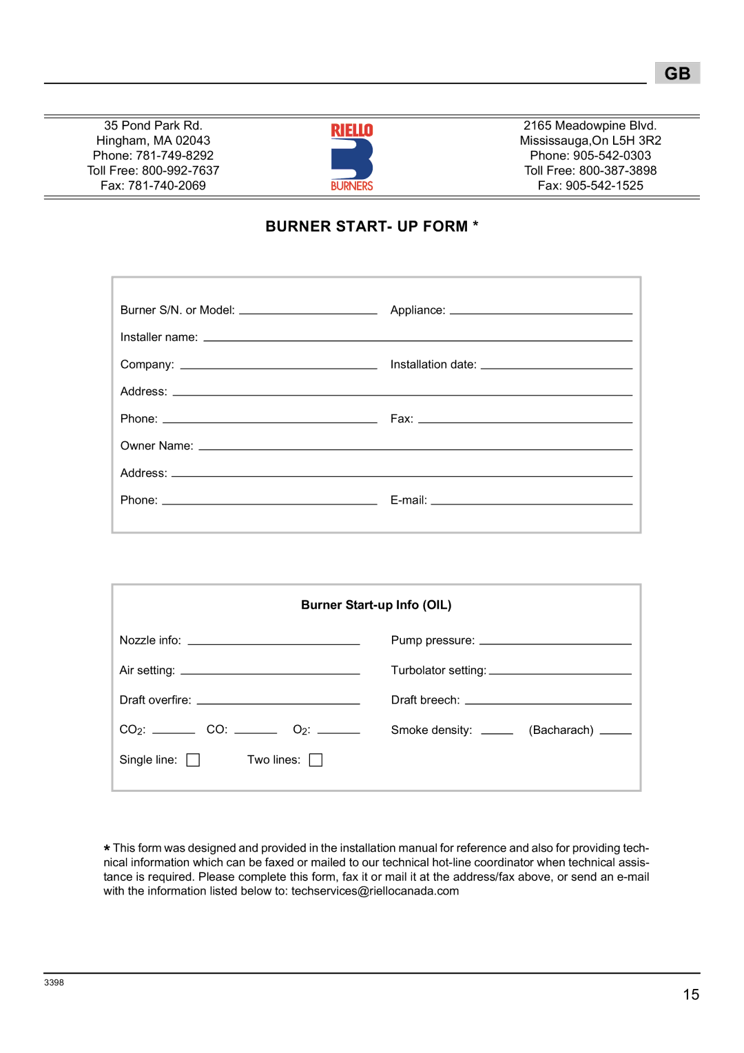 Weil-McLain 800062000-Brn-PO Rie BF5, 800060000-Brn-PO Rie BF5 manual Burner START- UP Form, Burner Start-up Info OIL 