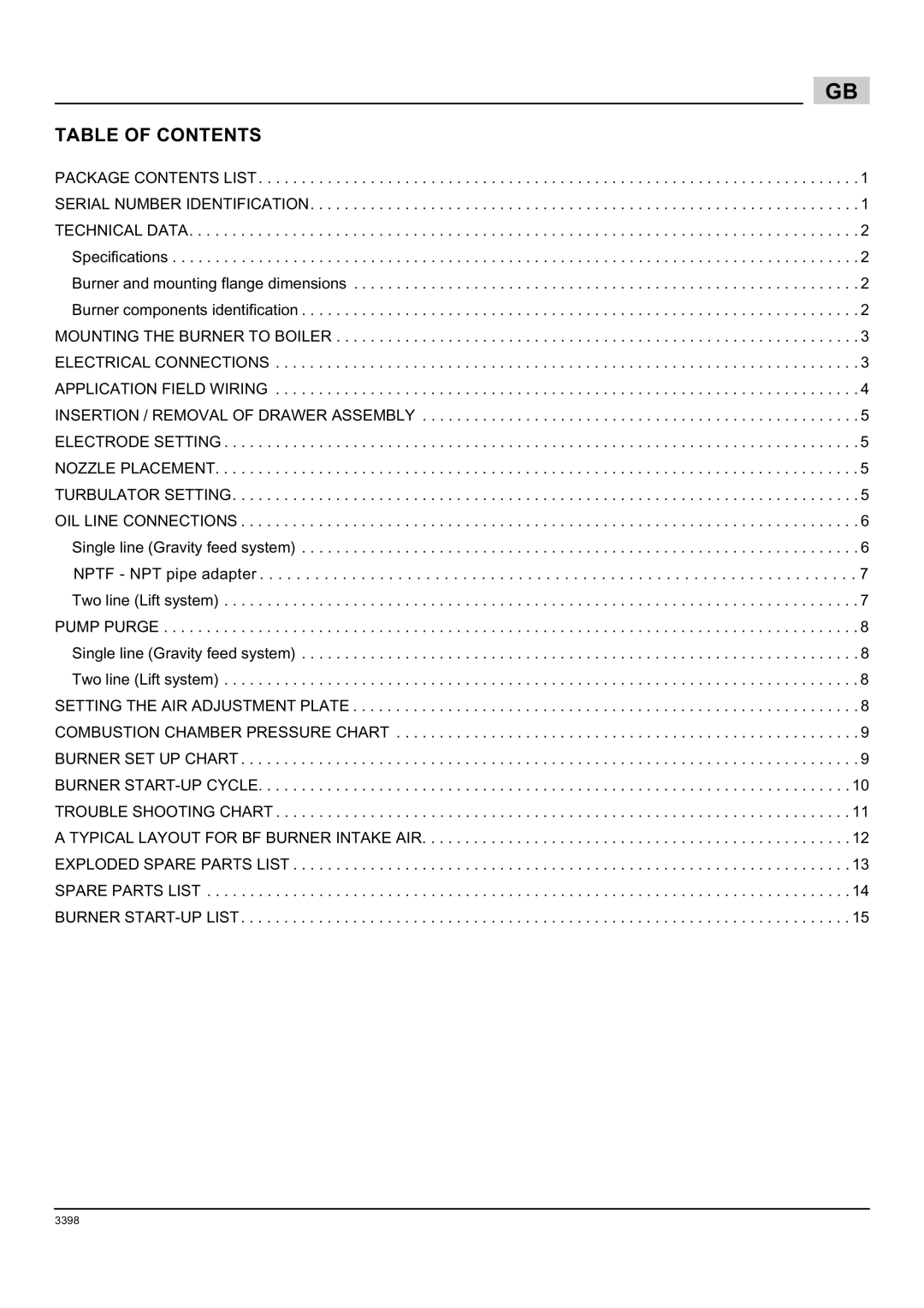 Weil-McLain 800062000-Brn-PO Rie BF5, 800060000-Brn-PO Rie BF5, 800061000-Brn-PO Rie BF5 manual Table of Contents 