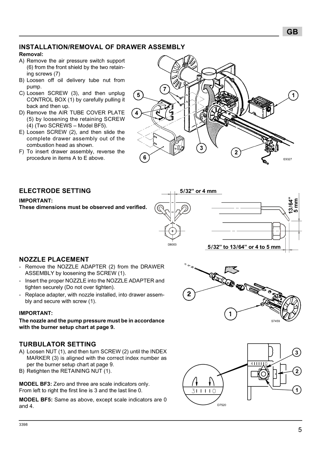 Weil-McLain 800061000-Brn-PO Rie BF5 manual INSTALLATION/REMOVAL of Drawer Assembly, Electrode Setting, Nozzle Placement 