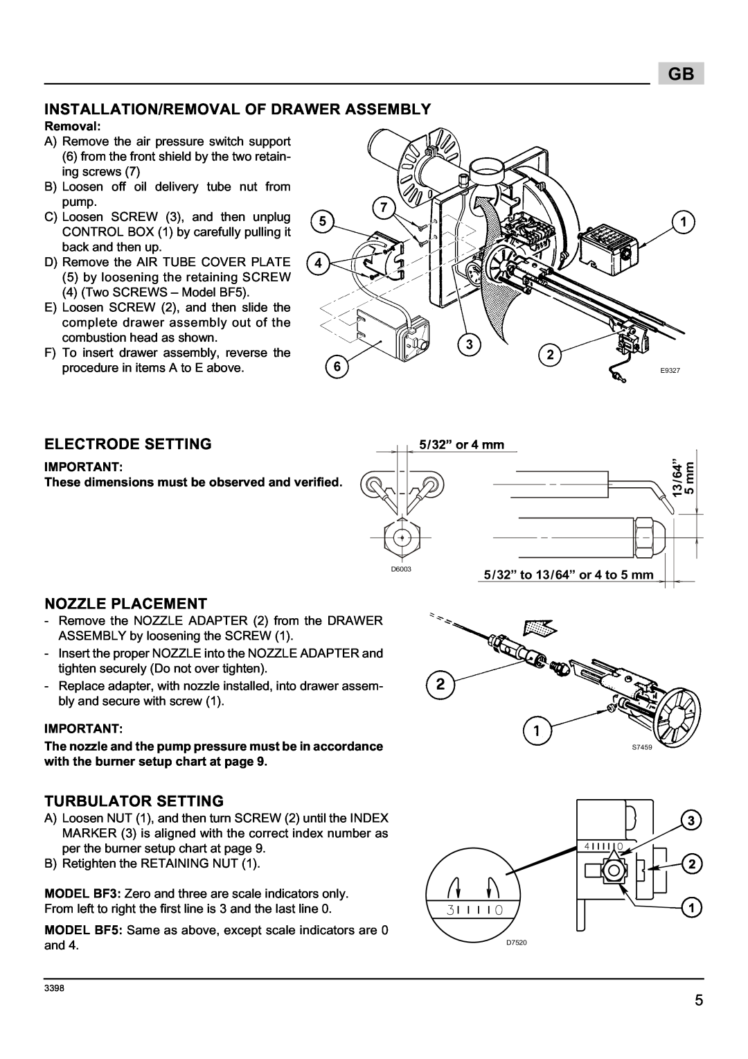 Weil-McLain 800061000-Brn-PO Rie BF5 manual Installation/Removal Of Drawer Assembly, Electrode Setting, Nozzle Placement 