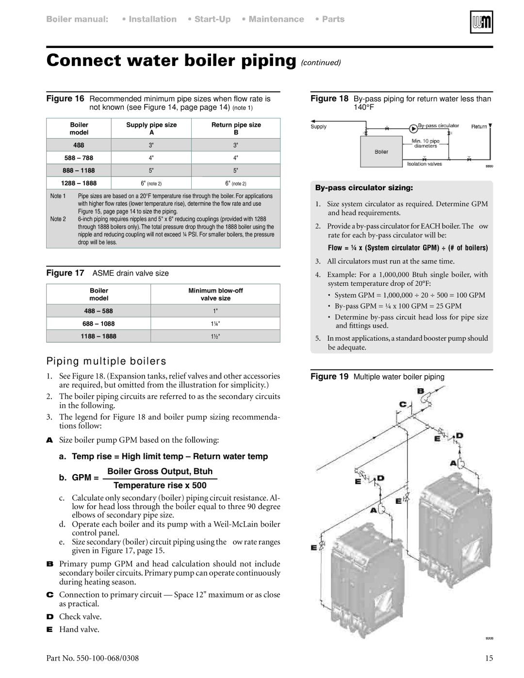 Weil-McLain 88 manual Piping multiple boilers, By-pass circulator sizing 