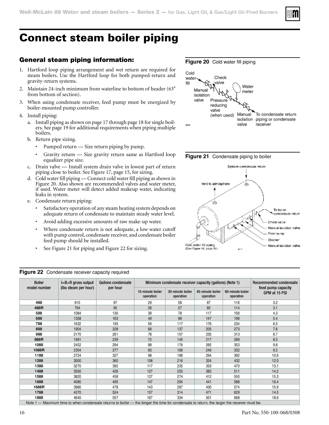 Weil-McLain 88 manual Connect steam boiler piping, General steam piping information 