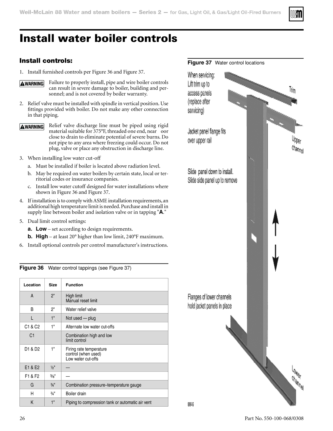 Weil-McLain 88 manual Install water boiler controls, Install controls 