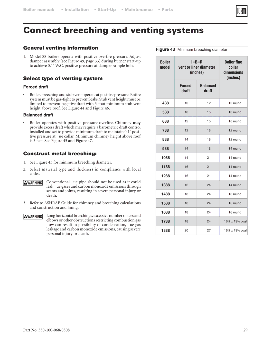 Weil-McLain 88 manual Connect breeching and venting systems, General venting information, Select type of venting system 