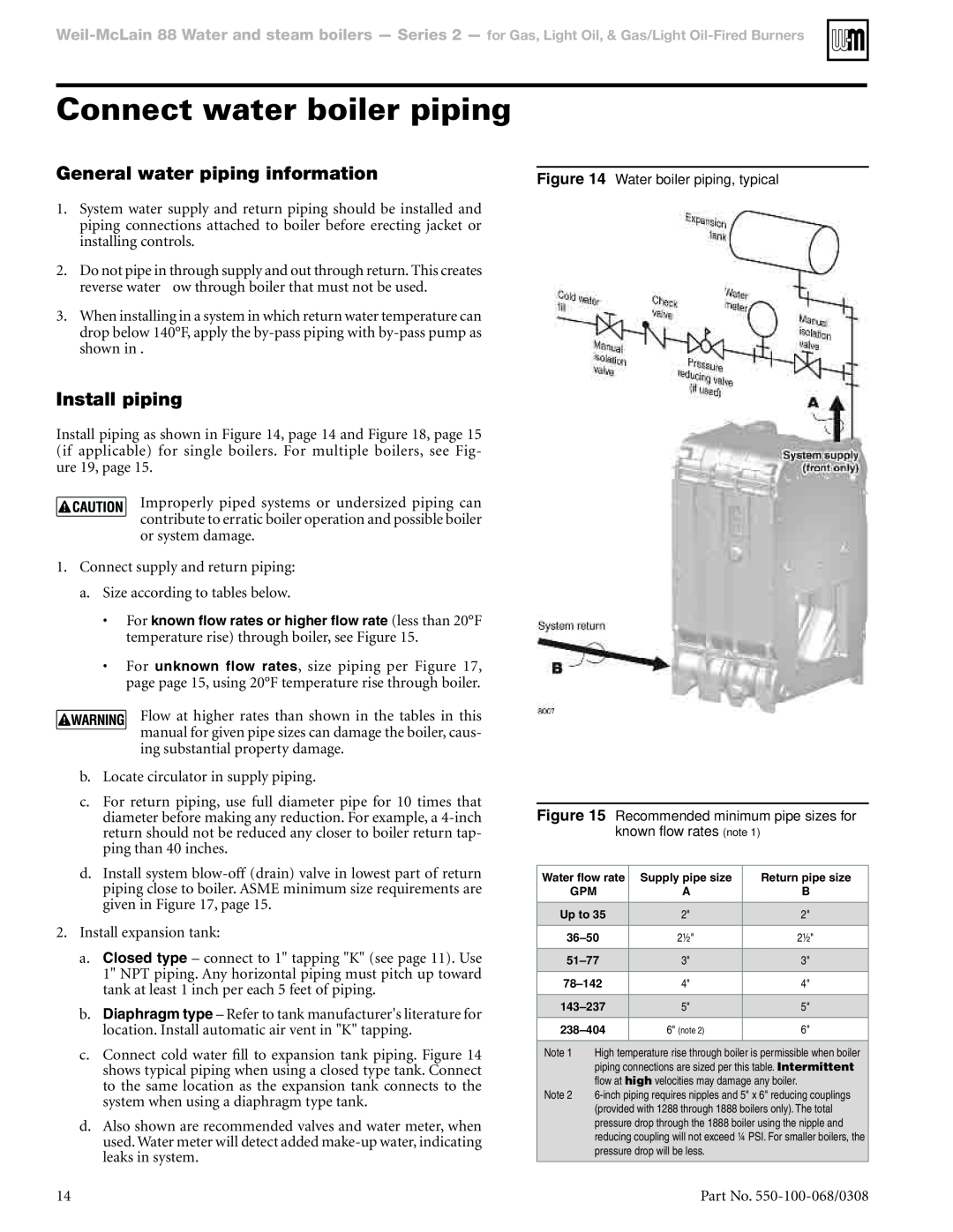 Weil-McLain 88 manual Connect water boiler piping, General water piping information, Install piping 