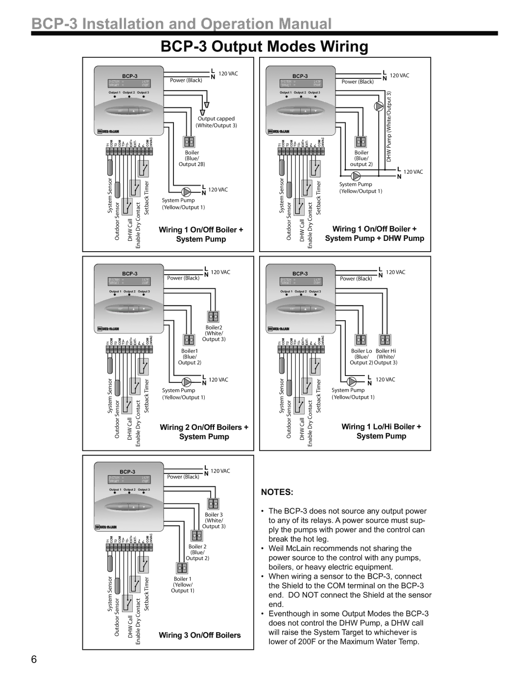 Weil-McLain manual BCP-3 Output Modes Wiring 