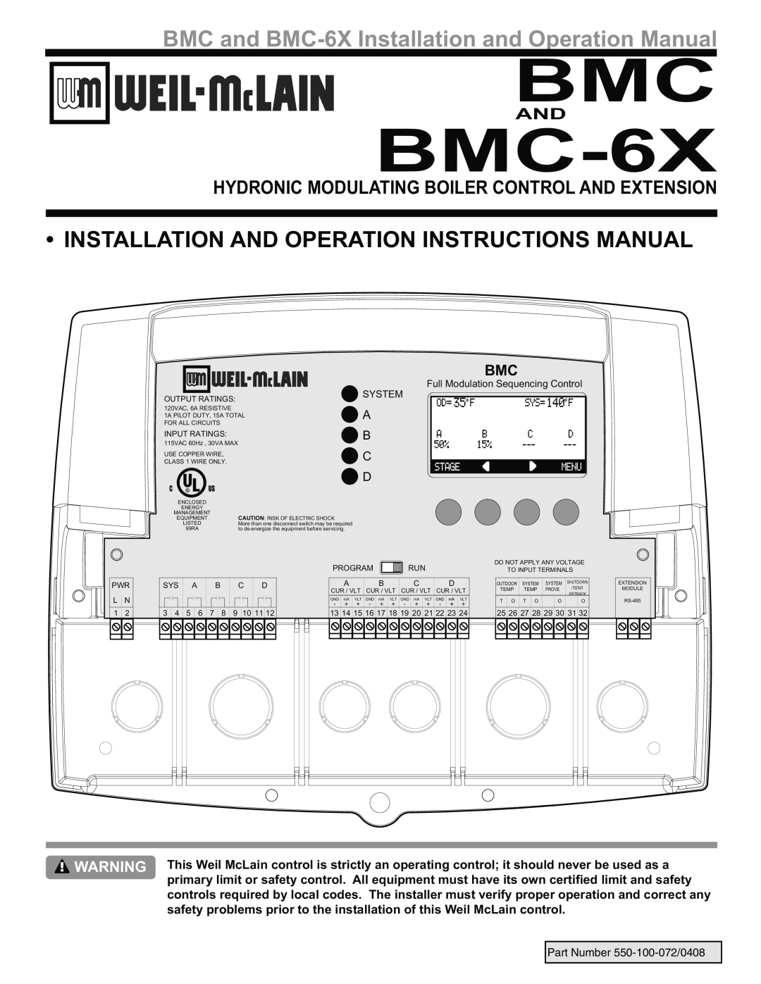 Weil-McLain BMC-6X operation manual Installation and Operation Instructions Manual, Bmc 