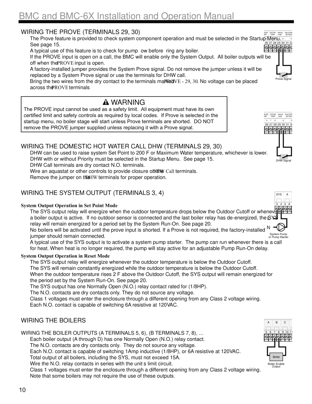 Weil-McLain BMC Wiring the Prove Terminals 29, Wiring the Domestic HOT Water Call DHW Terminals 29, Wiring the Boilers 