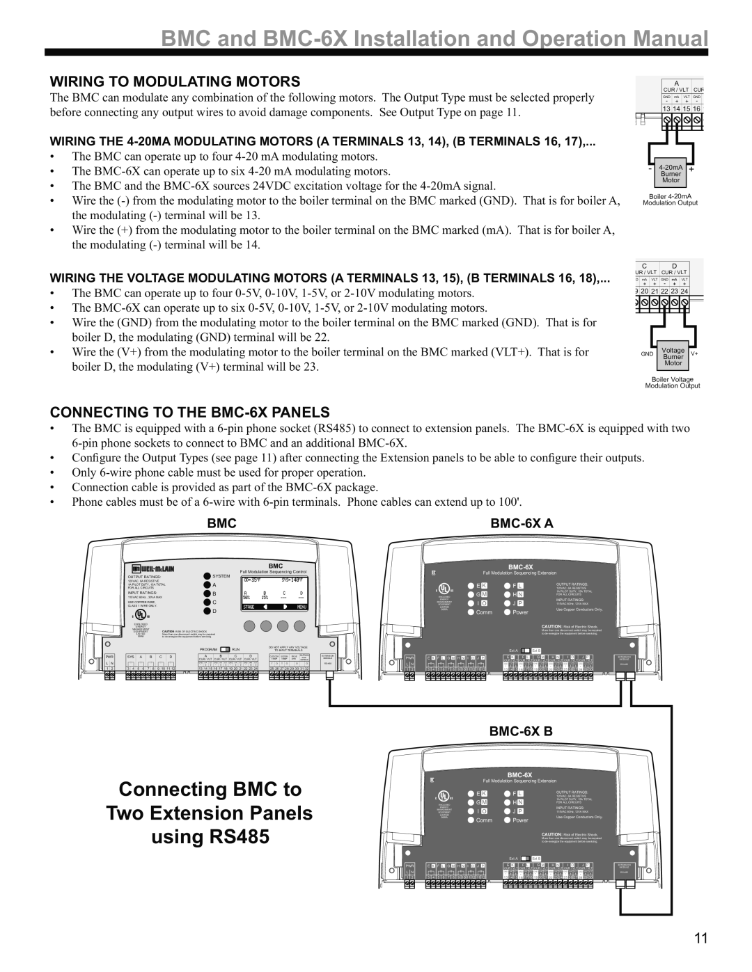 Weil-McLain operation manual Wiring to Modulating Motors, Connecting to the BMC-6X Panels 