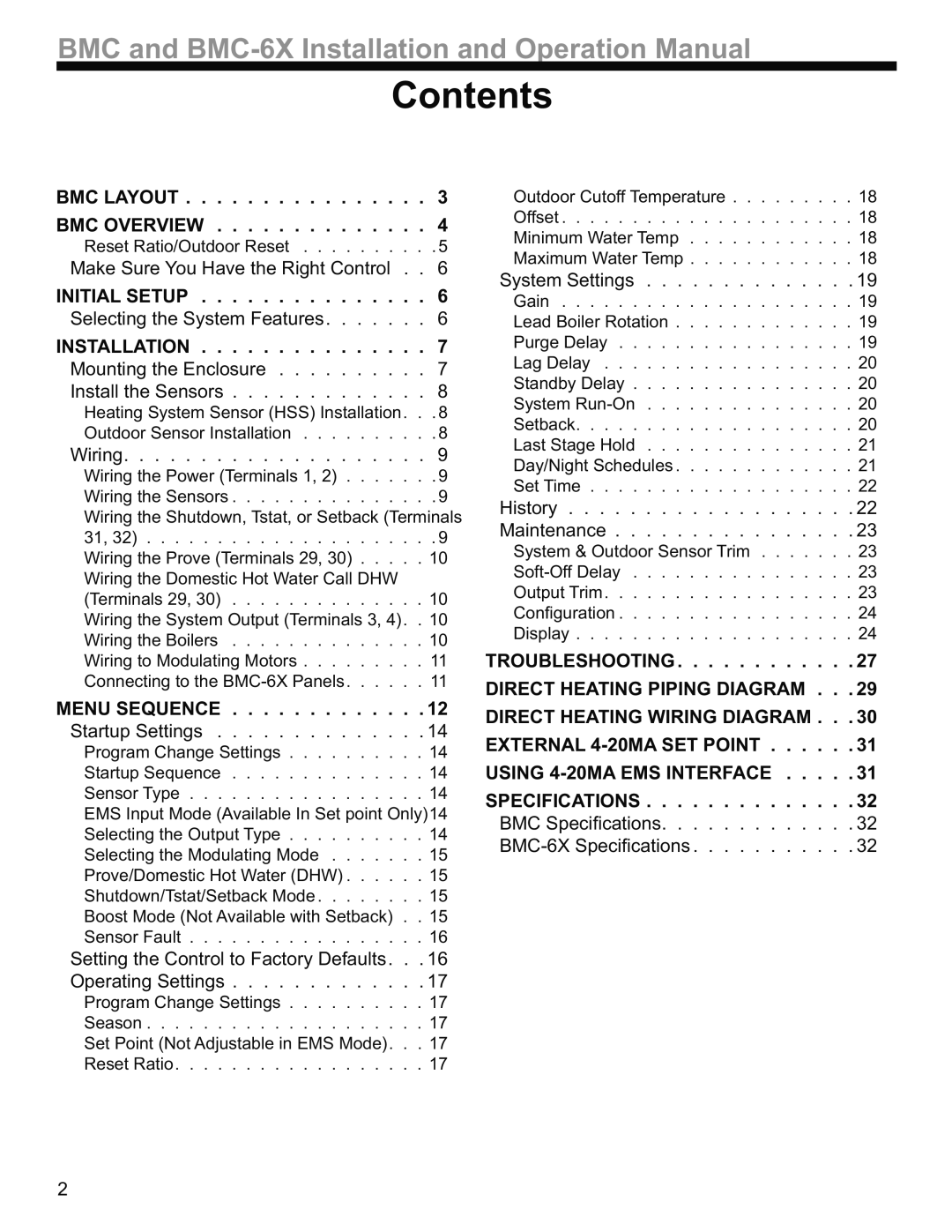 Weil-McLain BMC-6X operation manual Contents 