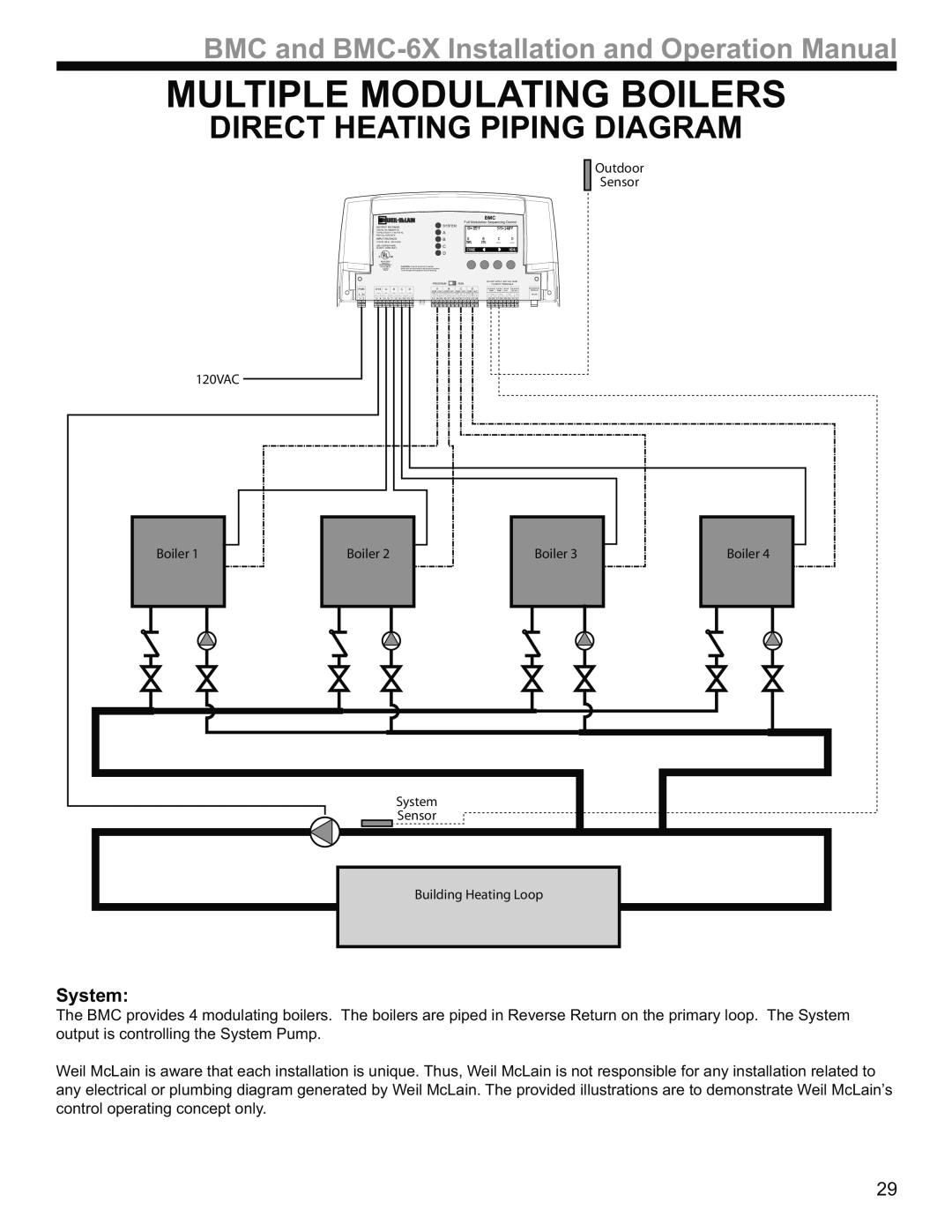 Weil-McLain BMC-6X operation manual Multiple Modulating Boilers, Direct Heating Piping Diagram 