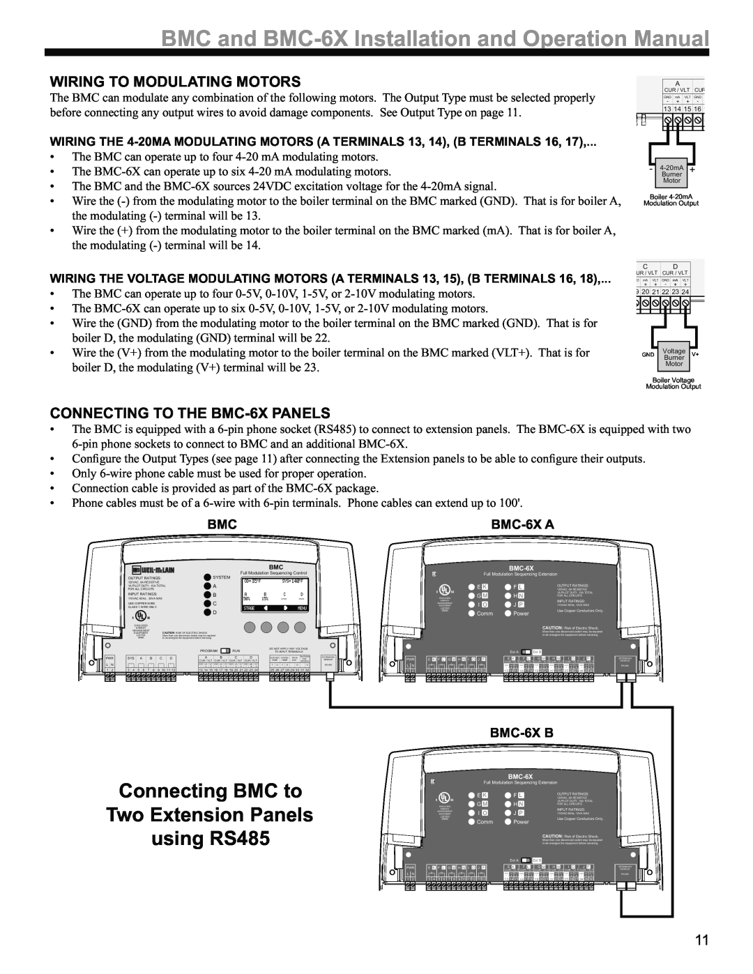 Weil-McLain operation manual Wiring To Modulating Motors, CONNECTING TO THE BMC-6XPANELS, BMC-6XA, BMC-6XB 