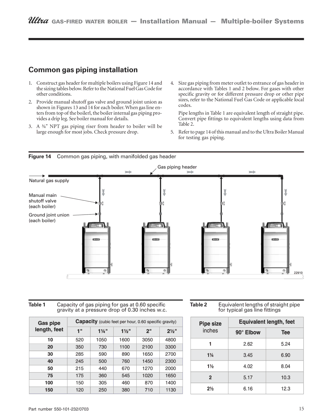 Weil-McLain Boiler installation manual Common gas piping installation 