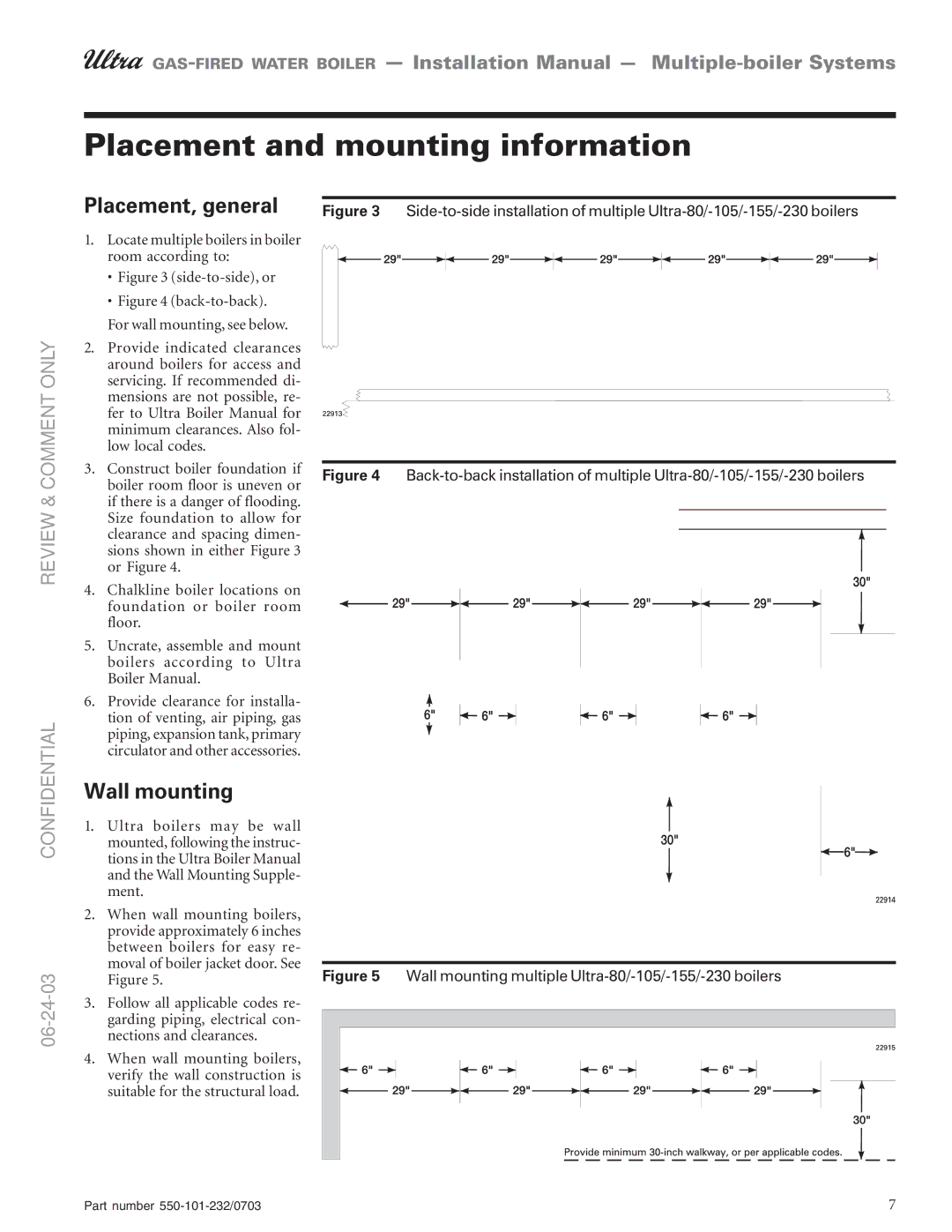 Weil-McLain Boiler installation manual Placement and mounting information, Placement, general, Wall mounting 