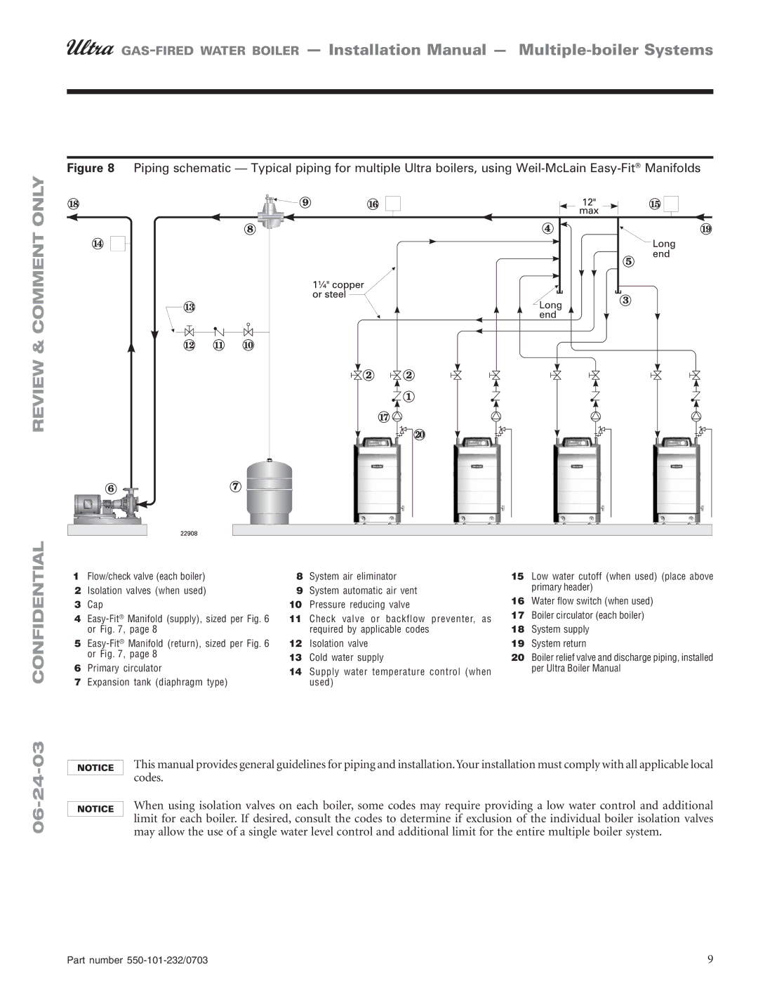 Weil-McLain Boiler installation manual Flow/check valve each boiler System air eliminator 