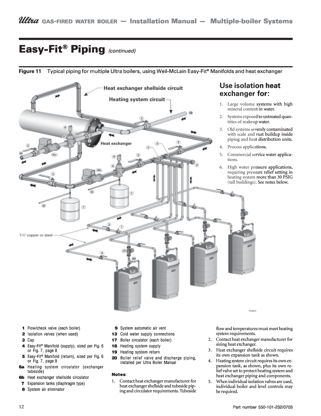 Weil-McLain Boiler installation manual Easy-Fit Piping continued, Use isolation heat exchanger for, Process applications 