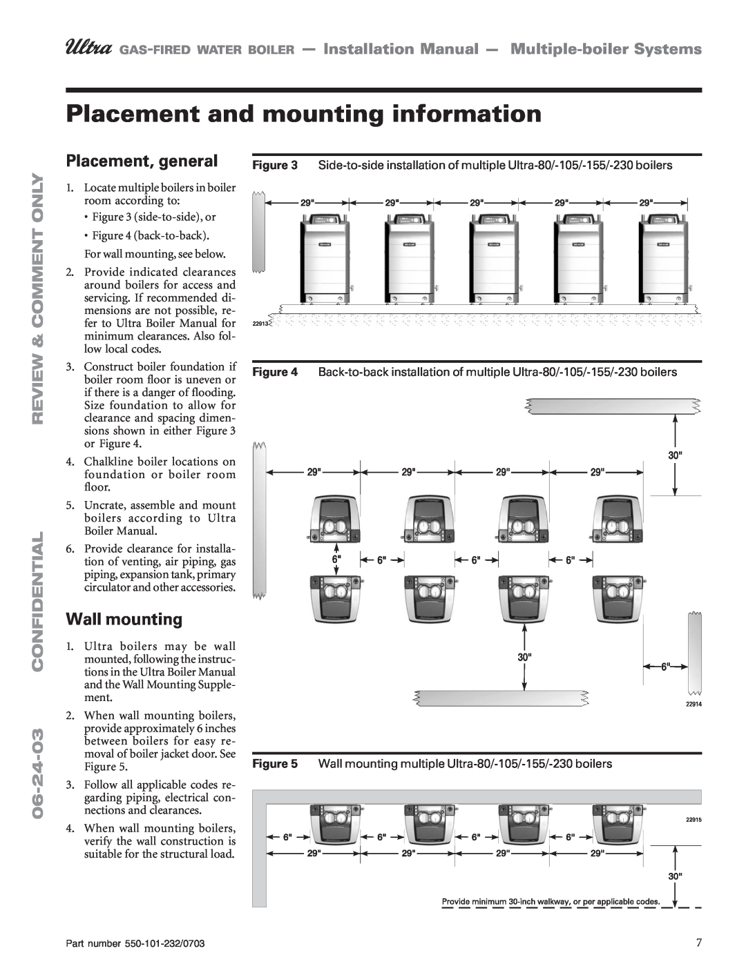 Weil-McLain Boiler installation manual Placement and mounting information, Placement, general, Wall mounting 