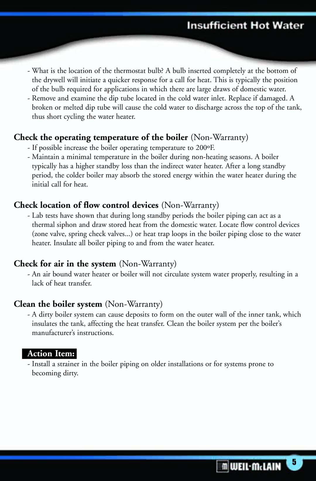 Weil-McLain C-1013 Check the operating temperature of the boiler Non-Warranty, Check for air in the system Non-Warranty 