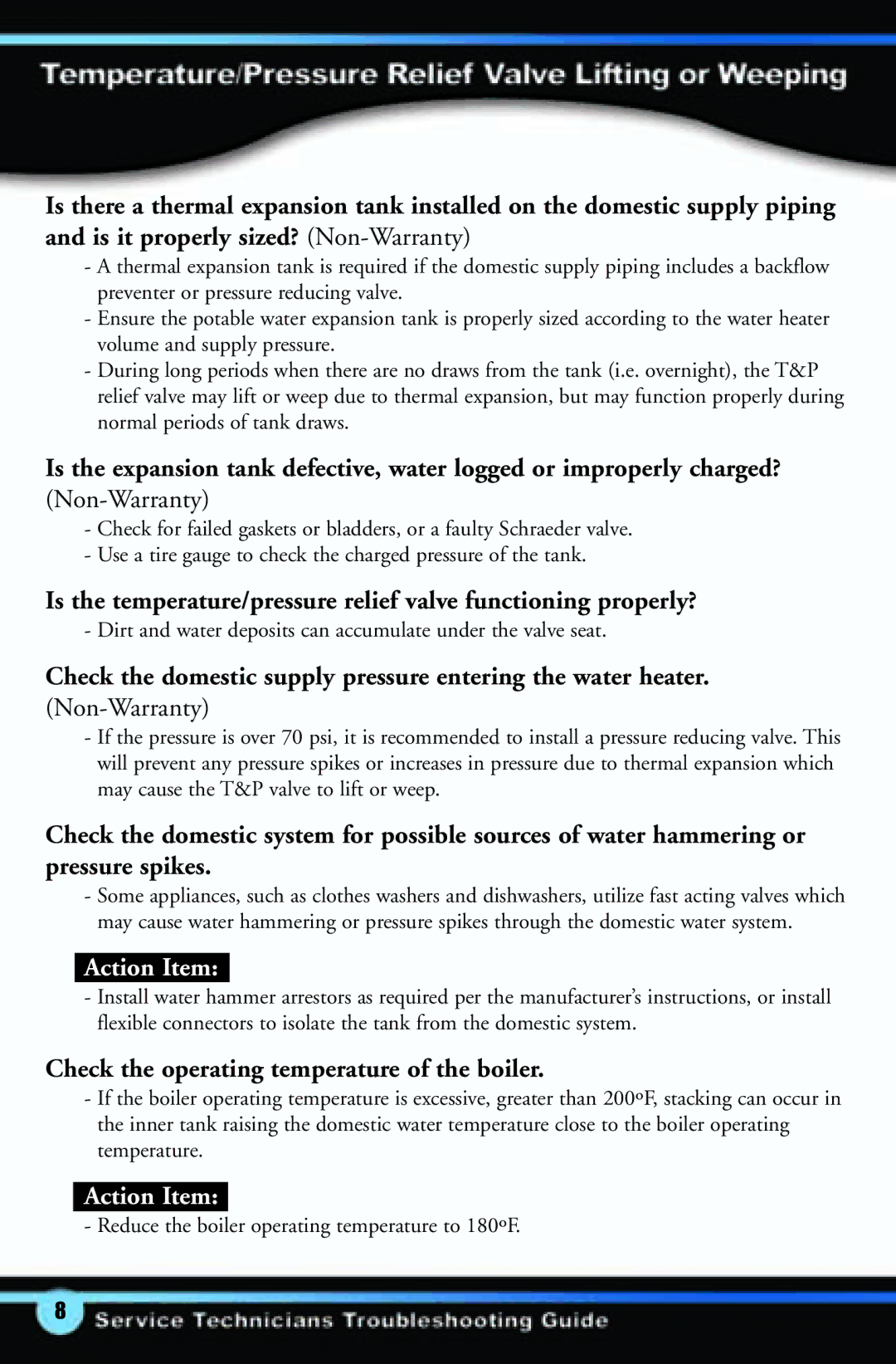 Weil-McLain C-1013 manual Check the domestic supply pressure entering the water heater 