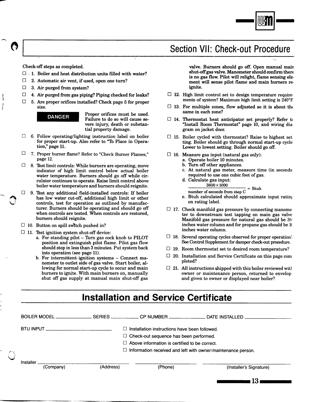 Weil-McLain CGX Series 1, CG Series 11 manual 