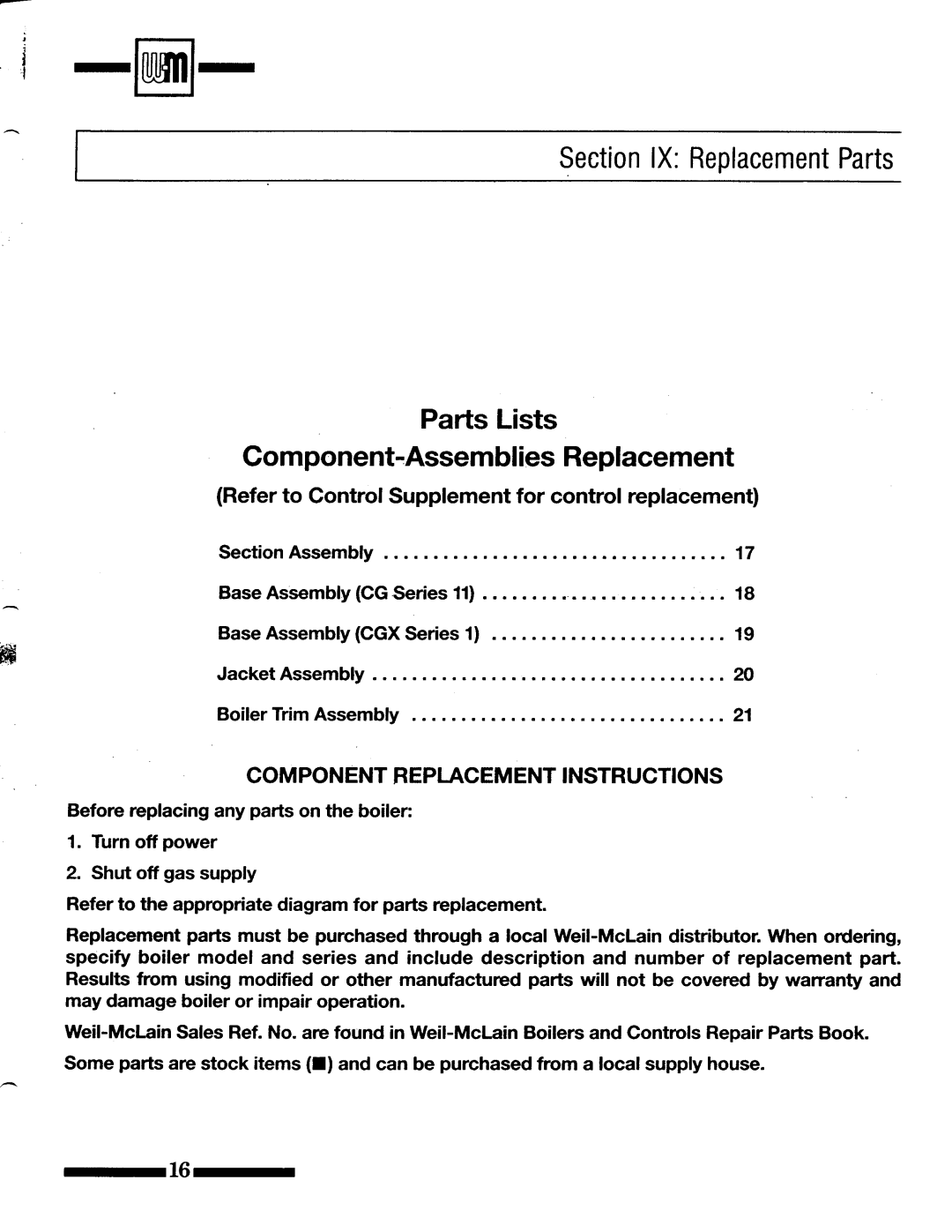 Weil-McLain CG Series 11, CGX Series 1 manual 