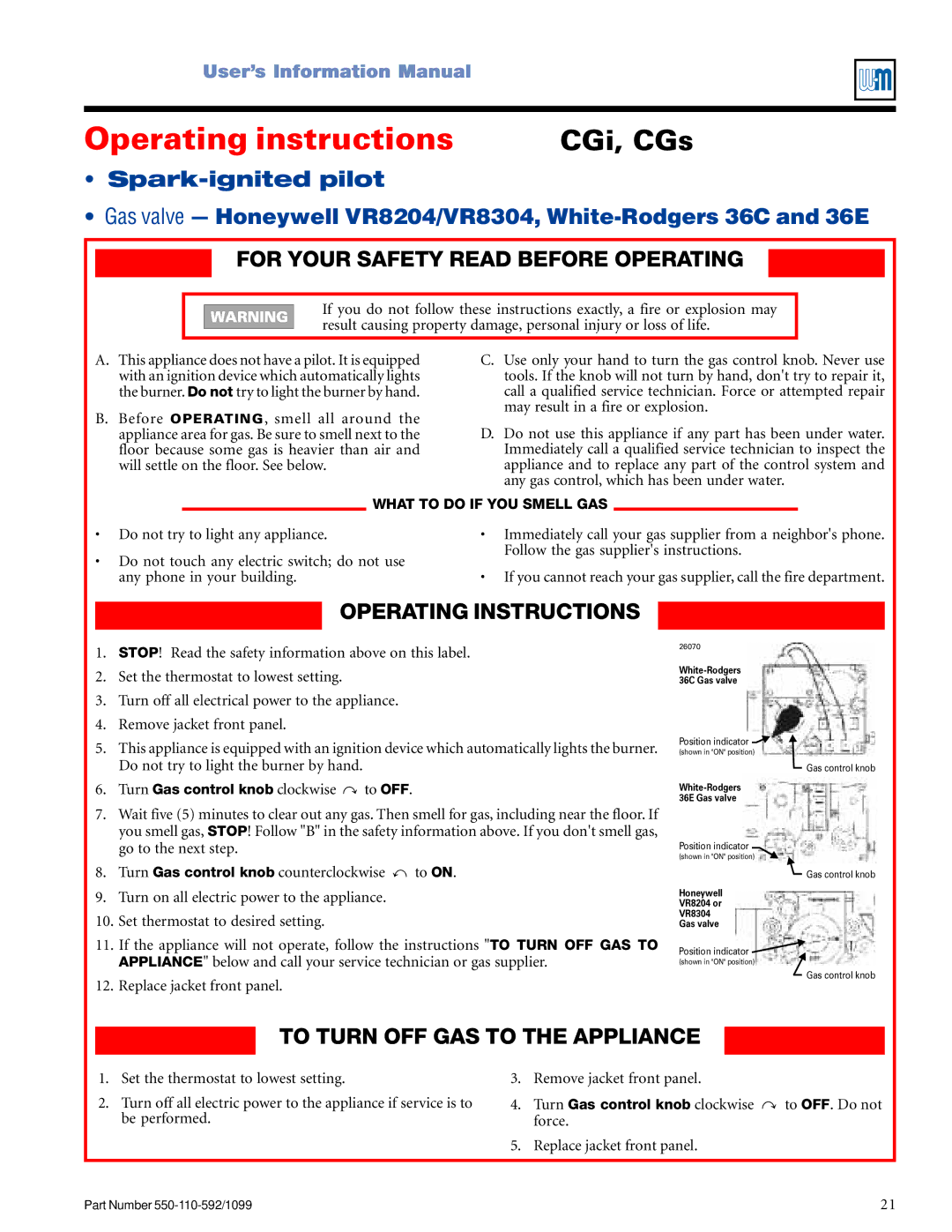 Weil-McLain CGa manual CGi, CGs, For Your Safety Read Before Operating, To Turn OFF GAS to the Appliance 