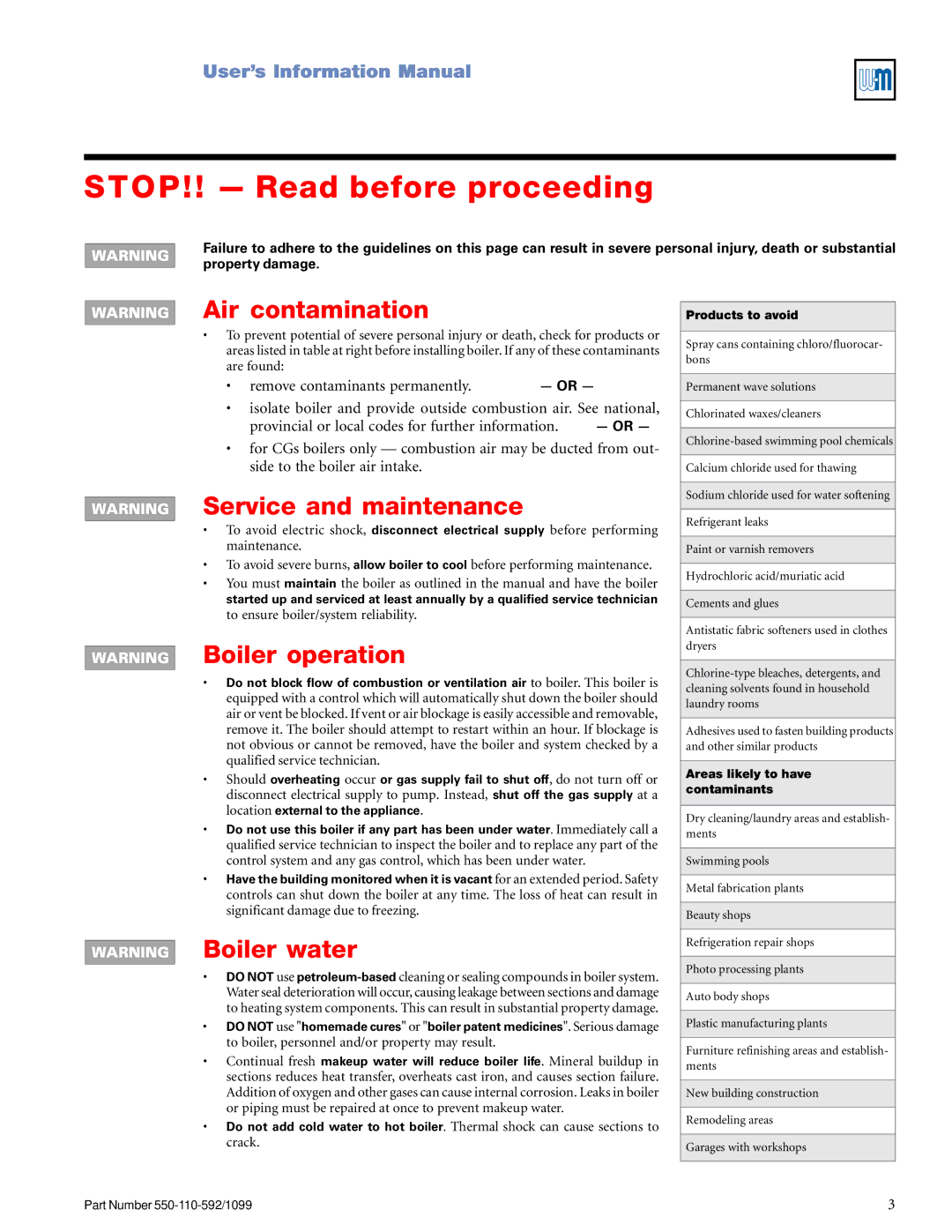 Weil-McLain CGa manual UserísInformationManual, STOP!! Read before proceeding 