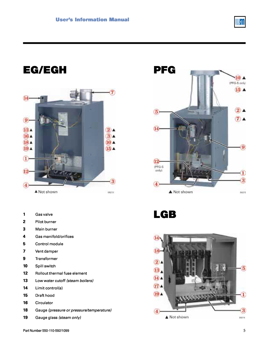 Weil-McLain CGa manual EG/EGHUserísInformationManual, Gas valve, 2Pilot burner 3Main burner 4Gas manifold/orifices 