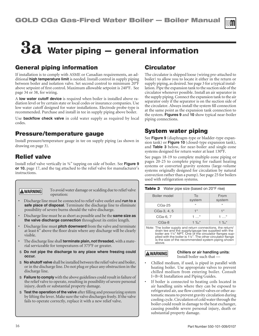 Weil-McLain CGA25SPDN manual 3a Water piping general information 