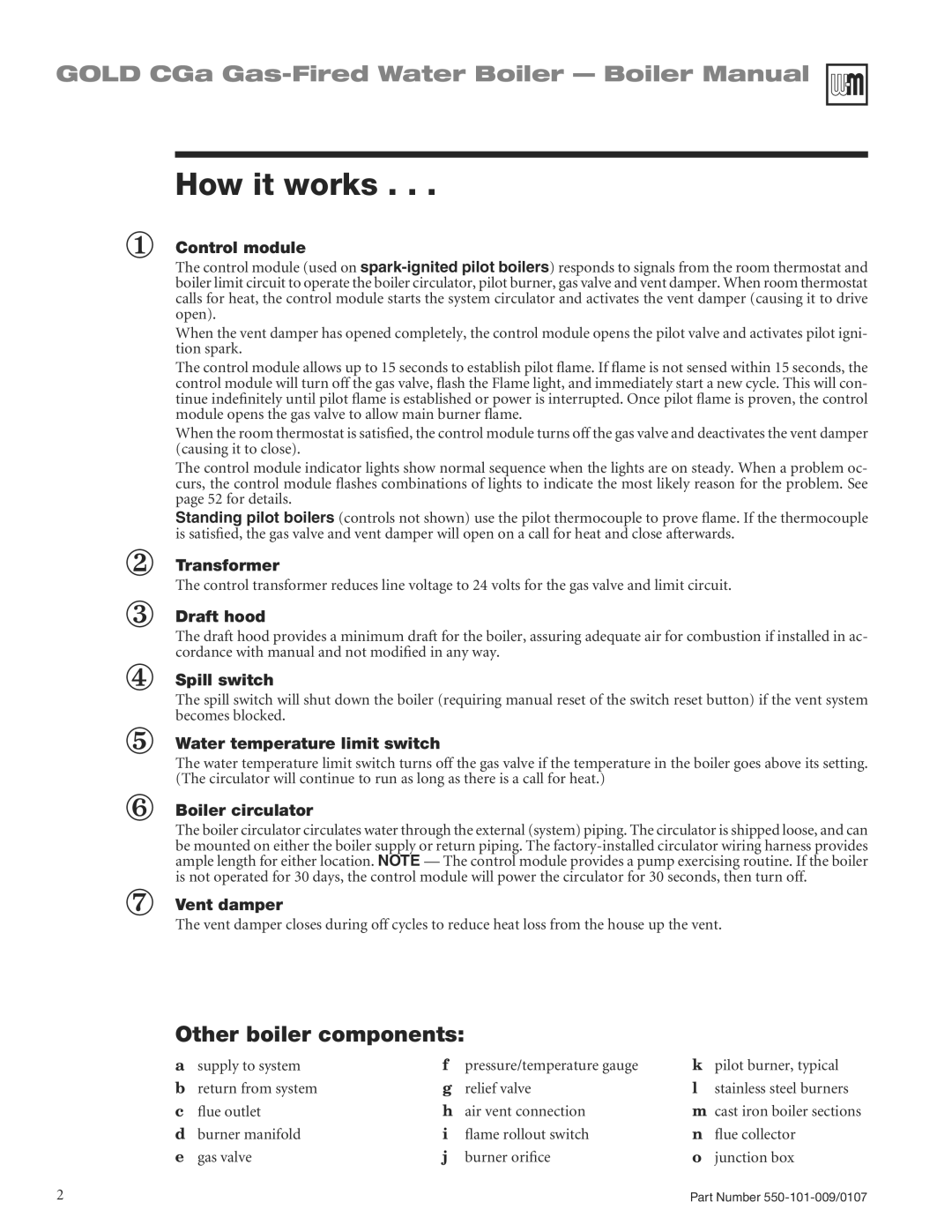 Weil-McLain CGA25SPDN manual How it works, Other boiler components 