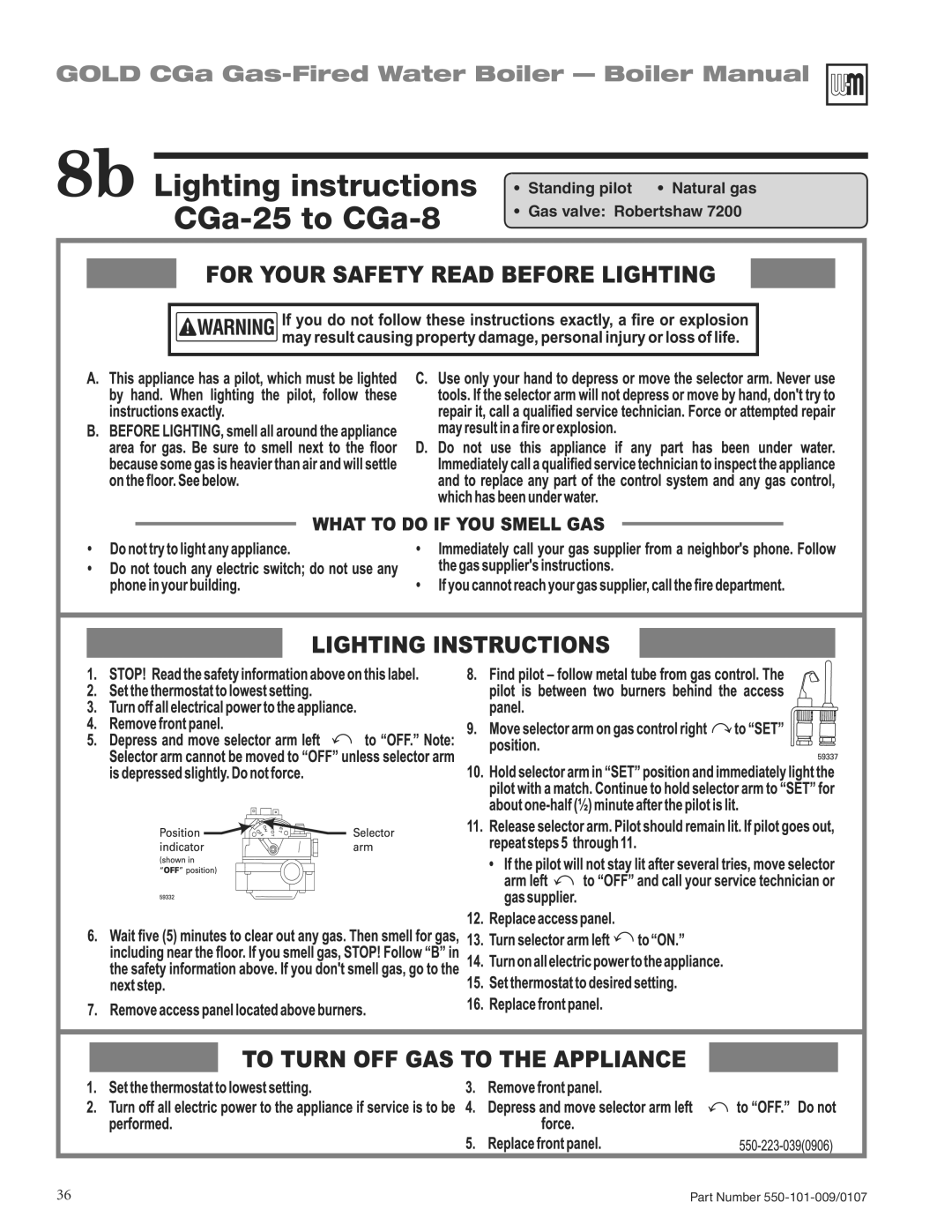 Weil-McLain CGA25SPDN manual 8b Lighting instructions CGa-25 to CGa-8 