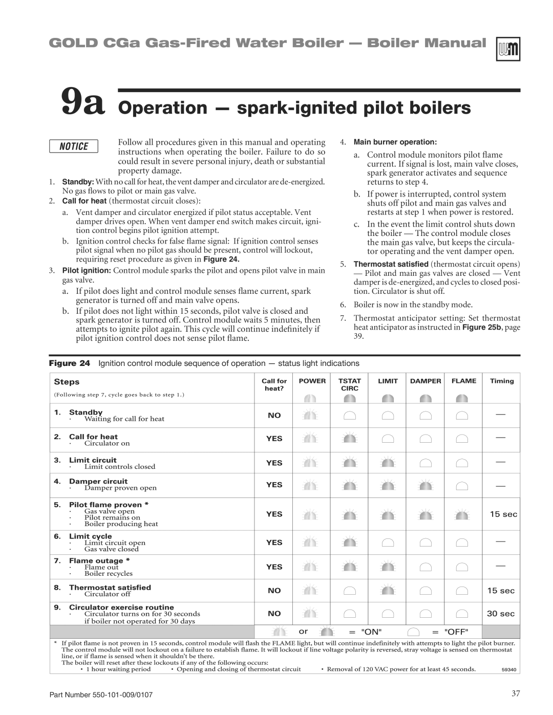 Weil-McLain CGA25SPDN manual 9a Operation spark-ignited pilot boilers, GAS mOWSSTO Pilot or Main GAS VALVE,  