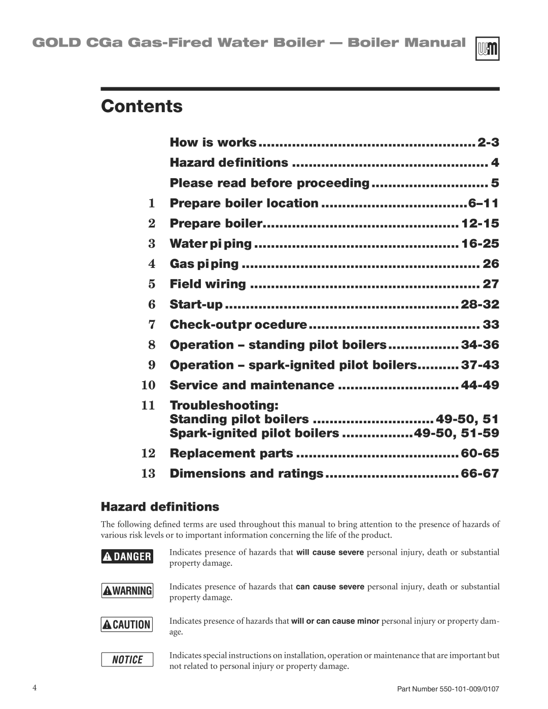 Weil-McLain CGA25SPDN manual Contents 