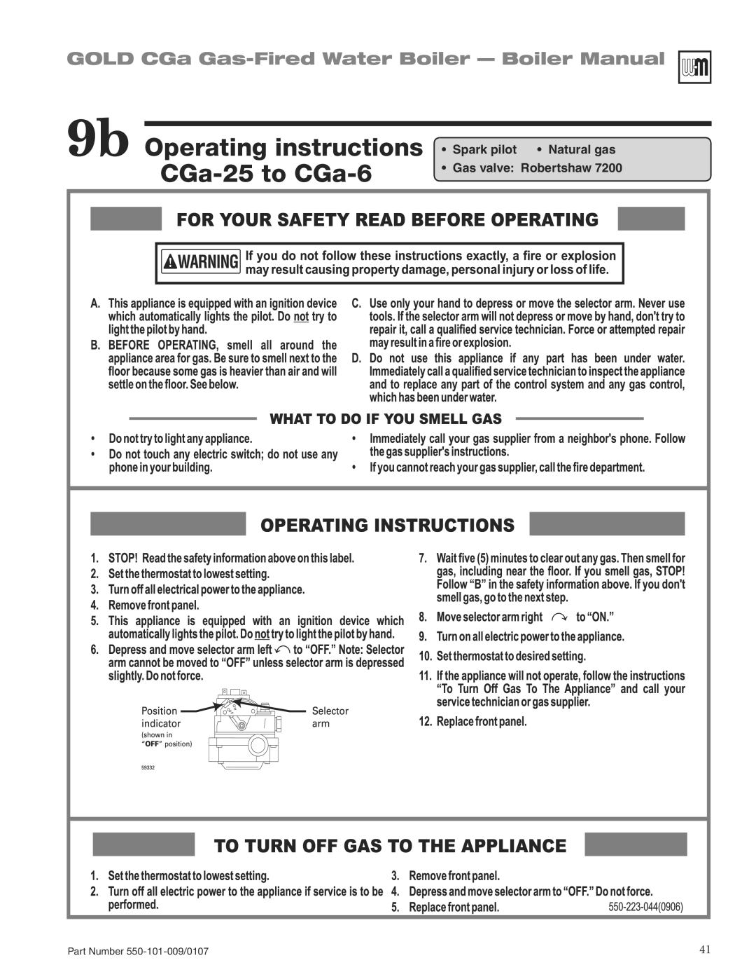 Weil-McLain CGA25SPDN manual 9b Operating instructions CGa-25 to CGa-6 