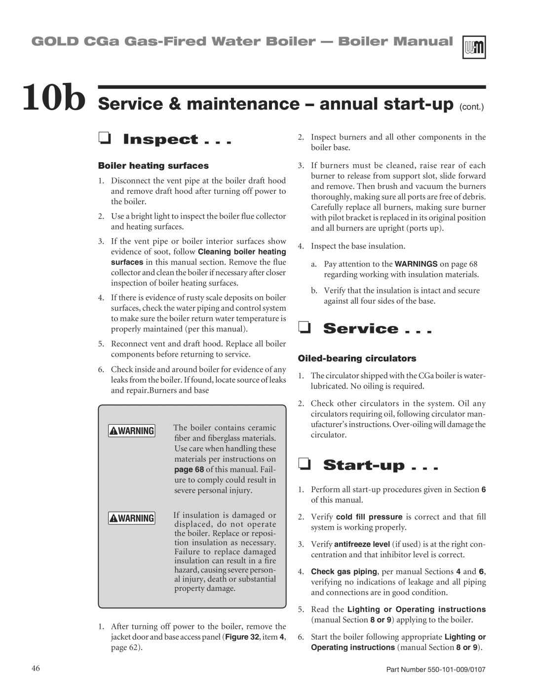 Weil-McLain CGA25SPDN manual Boiler heating surfaces, Oiled-bearing circulators, Repair.URNERSNANDRBASE 