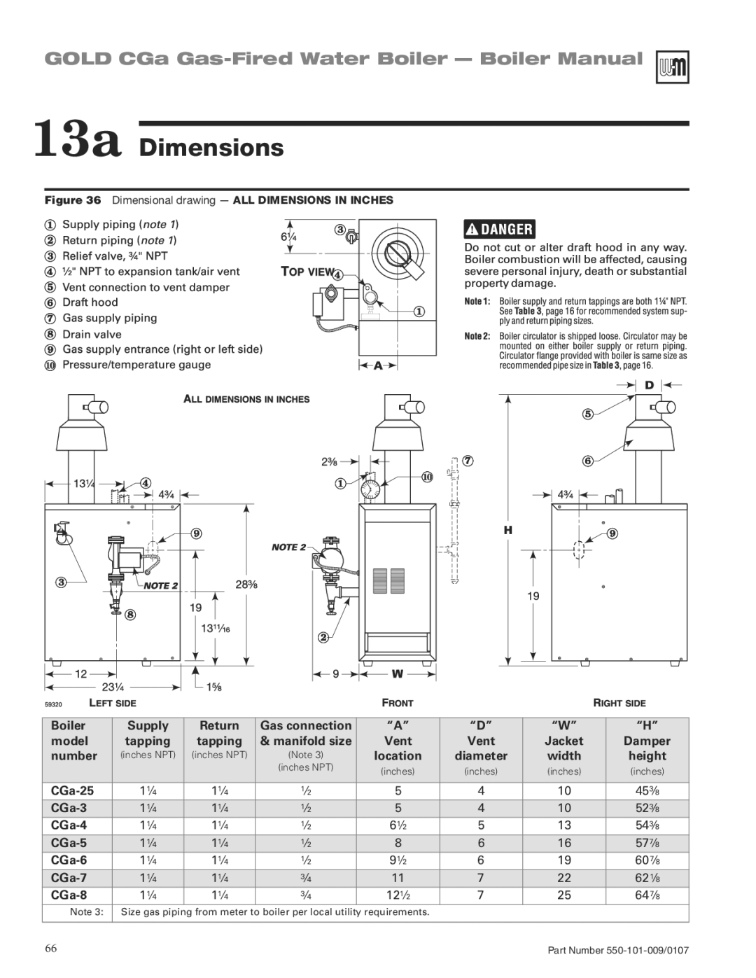 Weil-McLain CGA25SPDN manual 13a Dimensions 