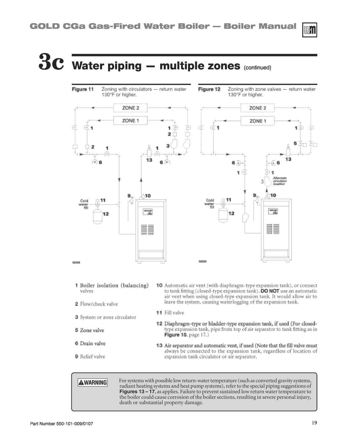 Weil-McLain CGA25SPDN manual 3c Water piping - multiple zones continued, GOLD CGa Gas-FiredWater Boiler - Boiler Manual 