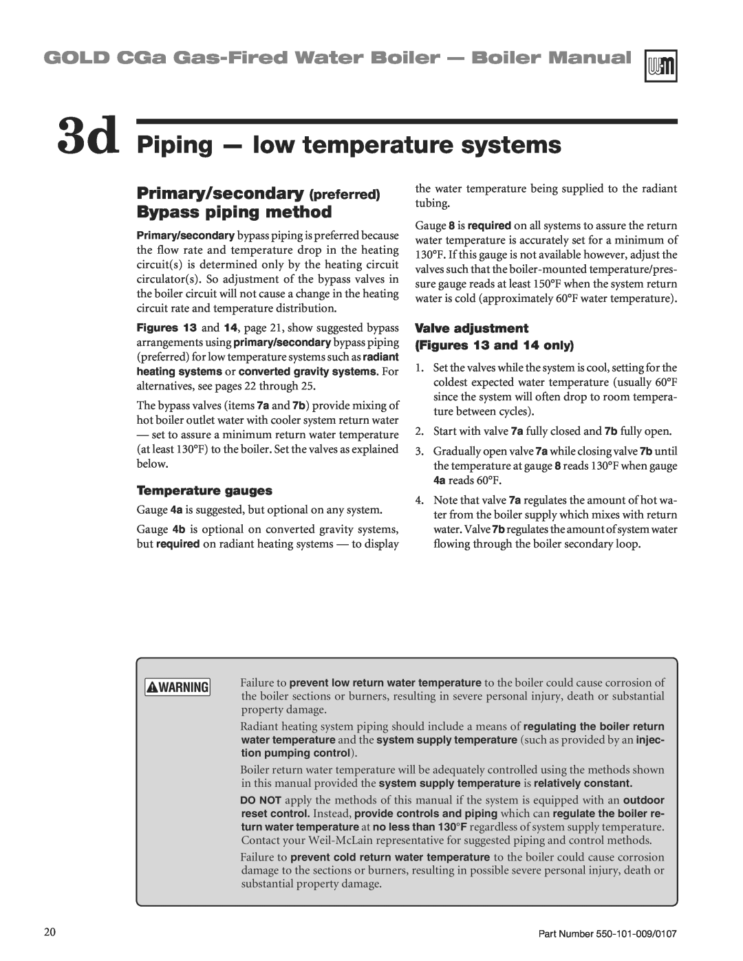 Weil-McLain CGA25SPDN manual 3d Piping - low temperature systems, GOLD CGa Gas-FiredWater Boiler - Boiler Manual 