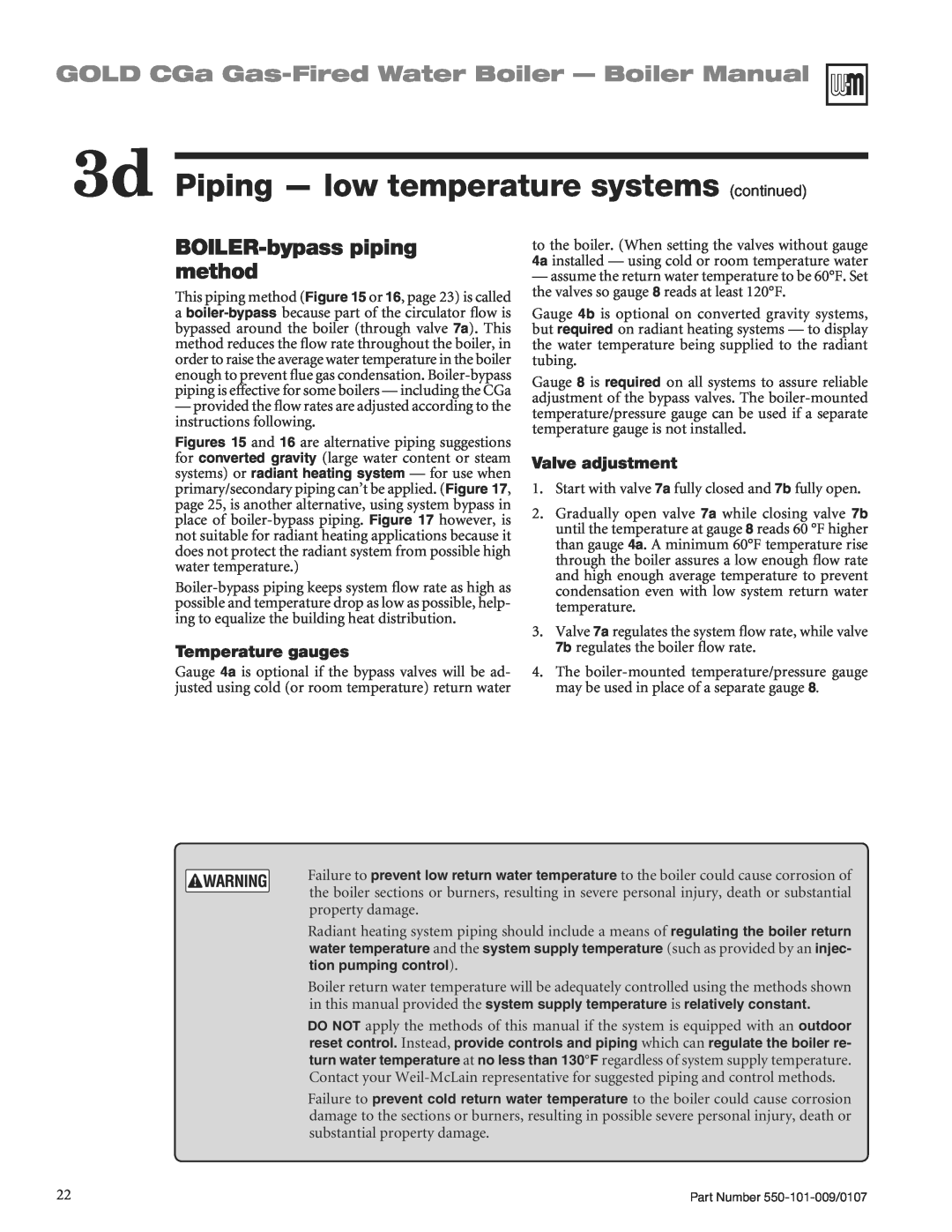 Weil-McLain CGA25SPDN manual 3d Piping - low temperature systems continued, GOLD CGa Gas-FiredWater Boiler - Boiler Manual 