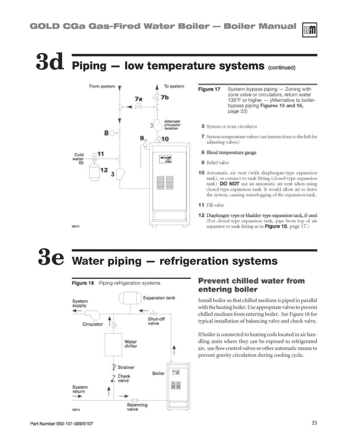 Weil-McLain CGA25SPDN manual 3e Water piping - refrigeration systems, 3d Piping - low temperature systems continued 