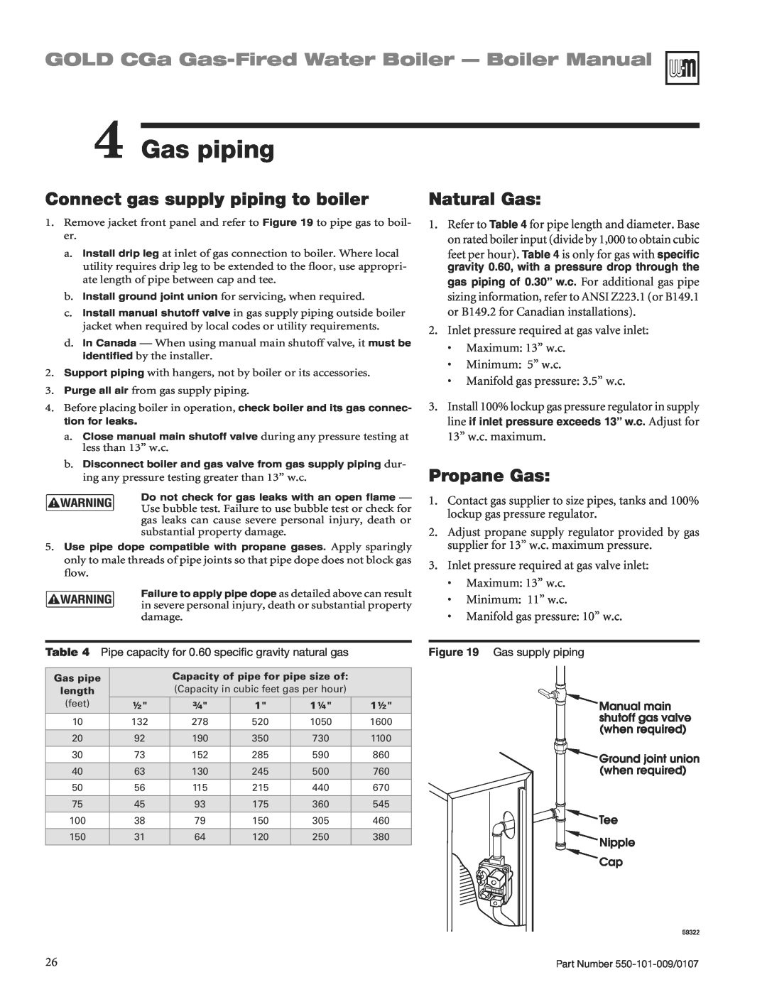Weil-McLain CGA25SPDN 4Gas piping, GOLD CGa Gas-FiredWater Boiler - Boiler Manual, ss -ANIFOLDGAS PRESSURE vPWC 