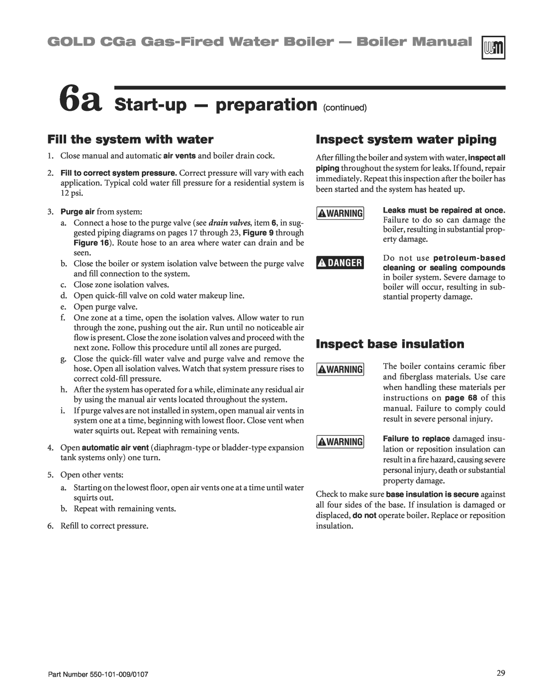 Weil-McLain CGA25SPDN manual 6a Start-up- preparation continued, GOLD CGa Gas-FiredWater Boiler - Boiler Manual 