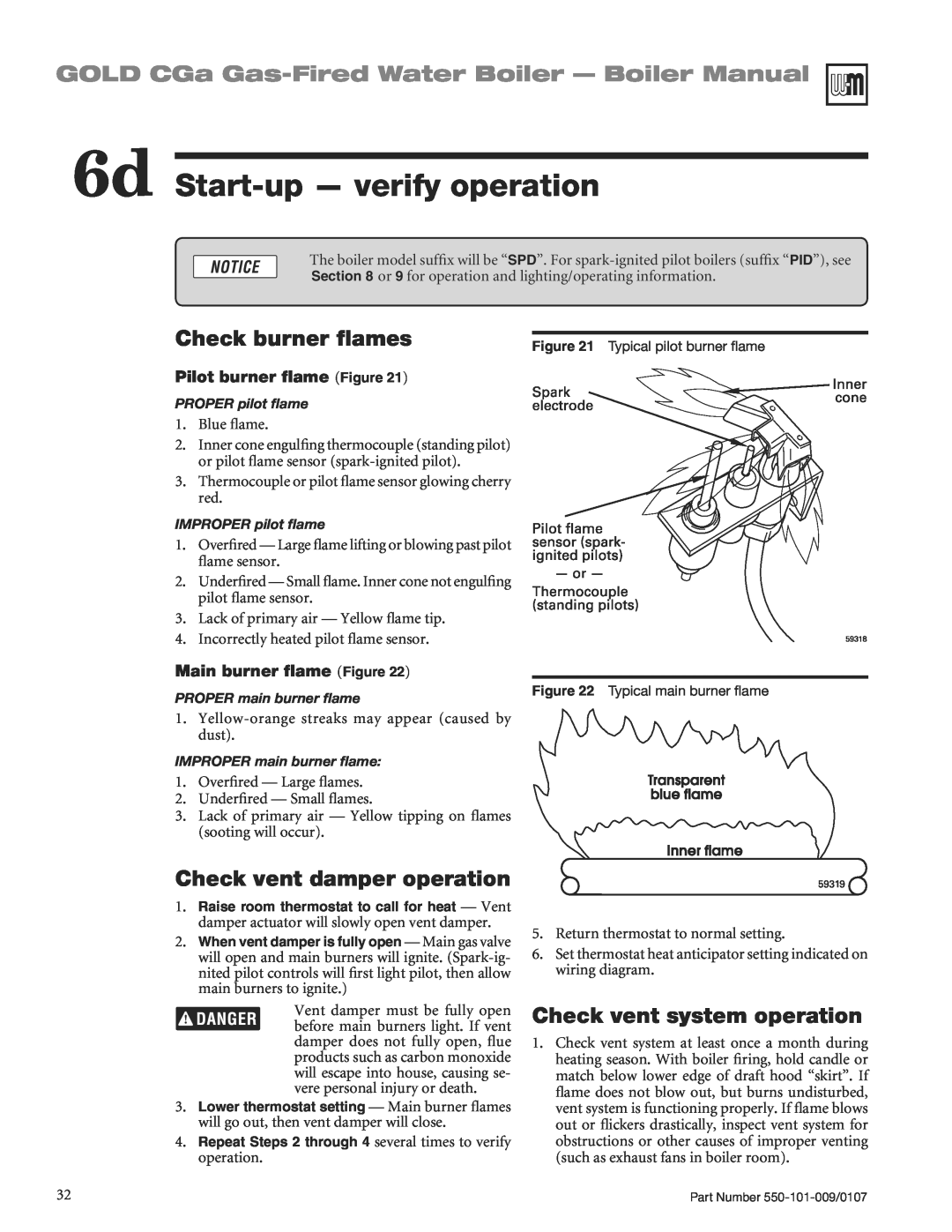 Weil-McLain CGA25SPDN manual 6d Start-up- verify operation, GOLD CGa Gas-FiredWater Boiler - Boiler Manual,  LUE mAME 