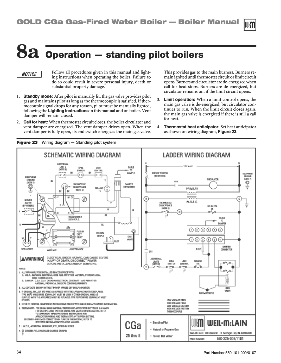 Weil-McLain CGA25SPDN manual 8a Operation - standing pilot boilers, GOLD CGa Gas-FiredWater Boiler - Boiler Manual 