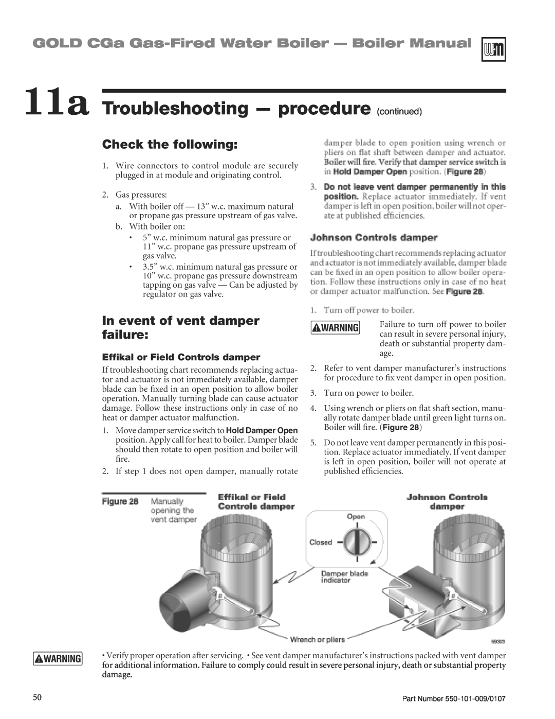 Weil-McLain CGA25SPDN manual 11a Troubleshooting - procedure continued, GOLD CGa Gas-FiredWater Boiler - Boiler Manual 